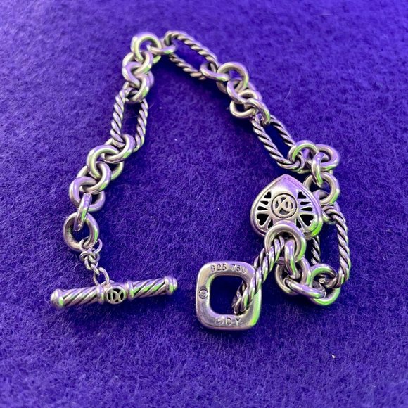 David Yurman 18K Gold Sterling Silver Heart Charm Bracelet - Picture 3 of 7